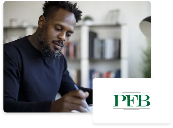 Image of a man studying and the PFB logo.