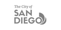 City of San Diego logo with blocky letters and a flourish on the 'O' in 'Diego'.
