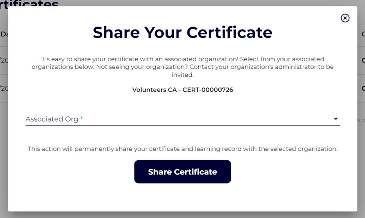 A screen capture of The Mandated Reporter Training Platform shows the “Certificates” tab.