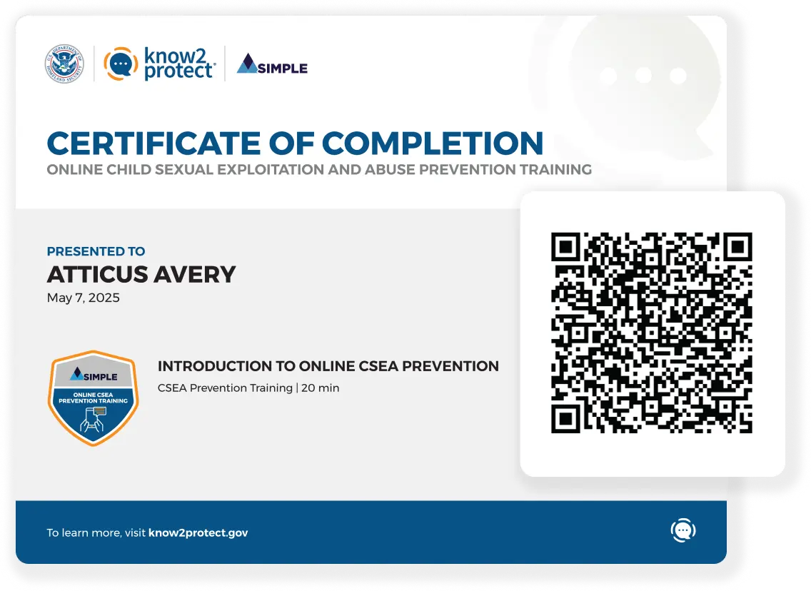 Certificate of Completion Screenshot